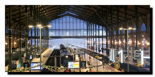 L'intérieur de la gare su nord avec la verrière sous la neige