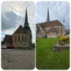 L'église d'Harcourt, profil gauche, et derrière